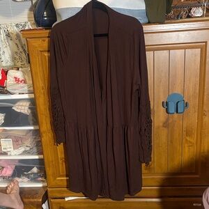Brown Long Sleeve Cardigan With Laced Cut Out Sleeves Size 2X
